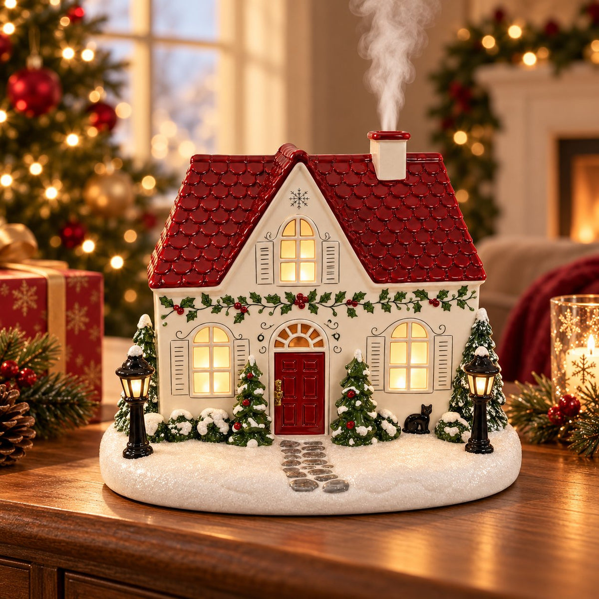 🏠 Christmas House Aroma Diffuser – Gentle Mist & Glowing Windows