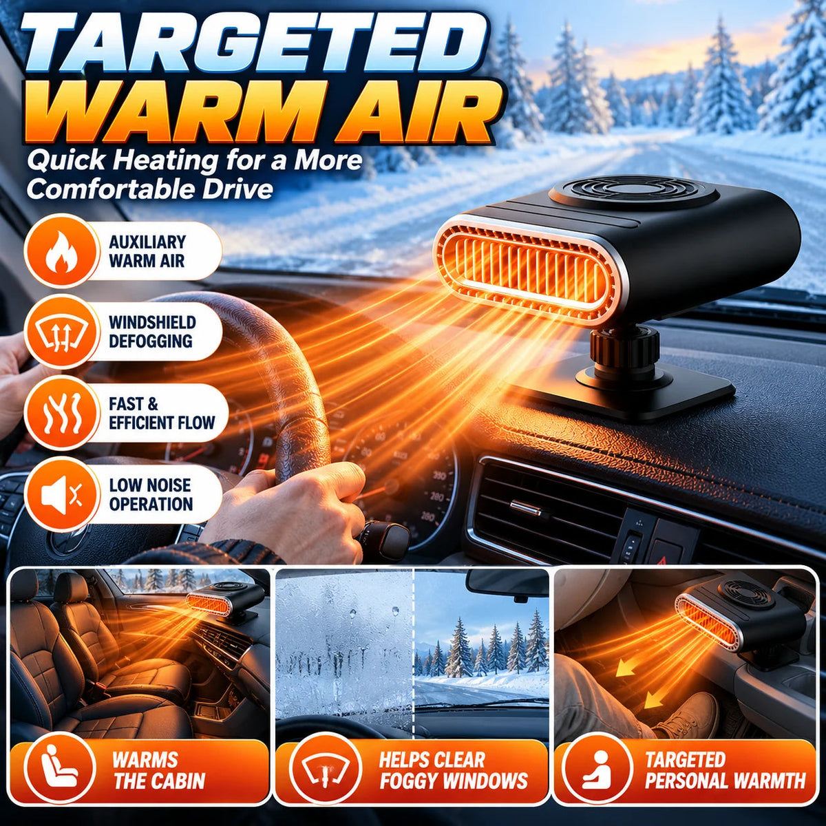 ❄️ 12V Portable Car Heater & Defogger – Adjustable Warm Air Fan for Winter Driving