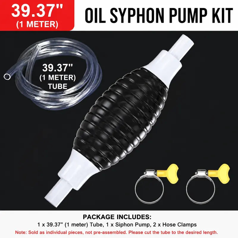 🔥⛽Manual Siphon Pump Kit with 1M Hose, Rubber Pump Bulb & 2 Hose Clamps, Liquid Transfer Pump for Fuel Water Oil, Car Boat Motorcycle