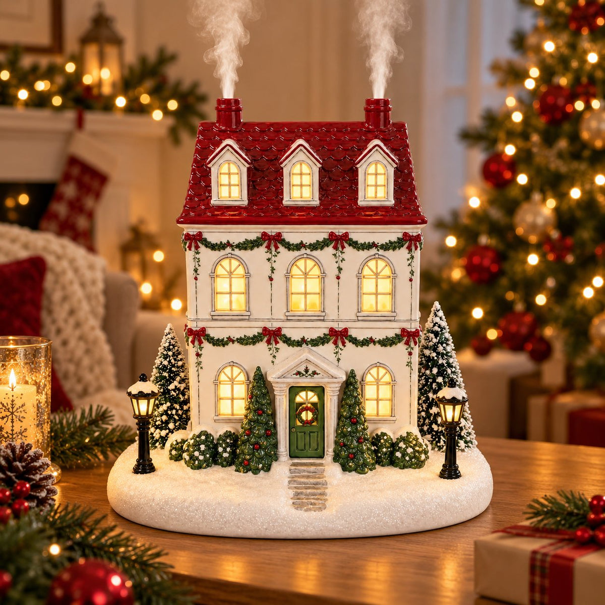 🏠 Christmas House Aroma Diffuser – Gentle Mist & Glowing Windows