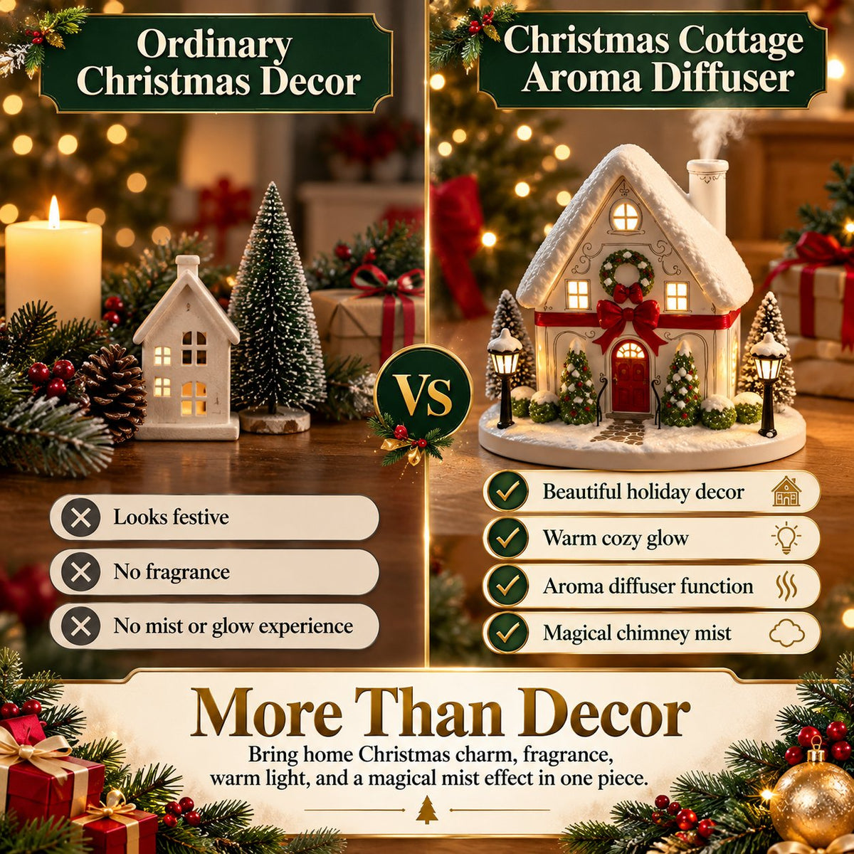 🏠 Christmas House Aroma Diffuser – Gentle Mist & Glowing Windows