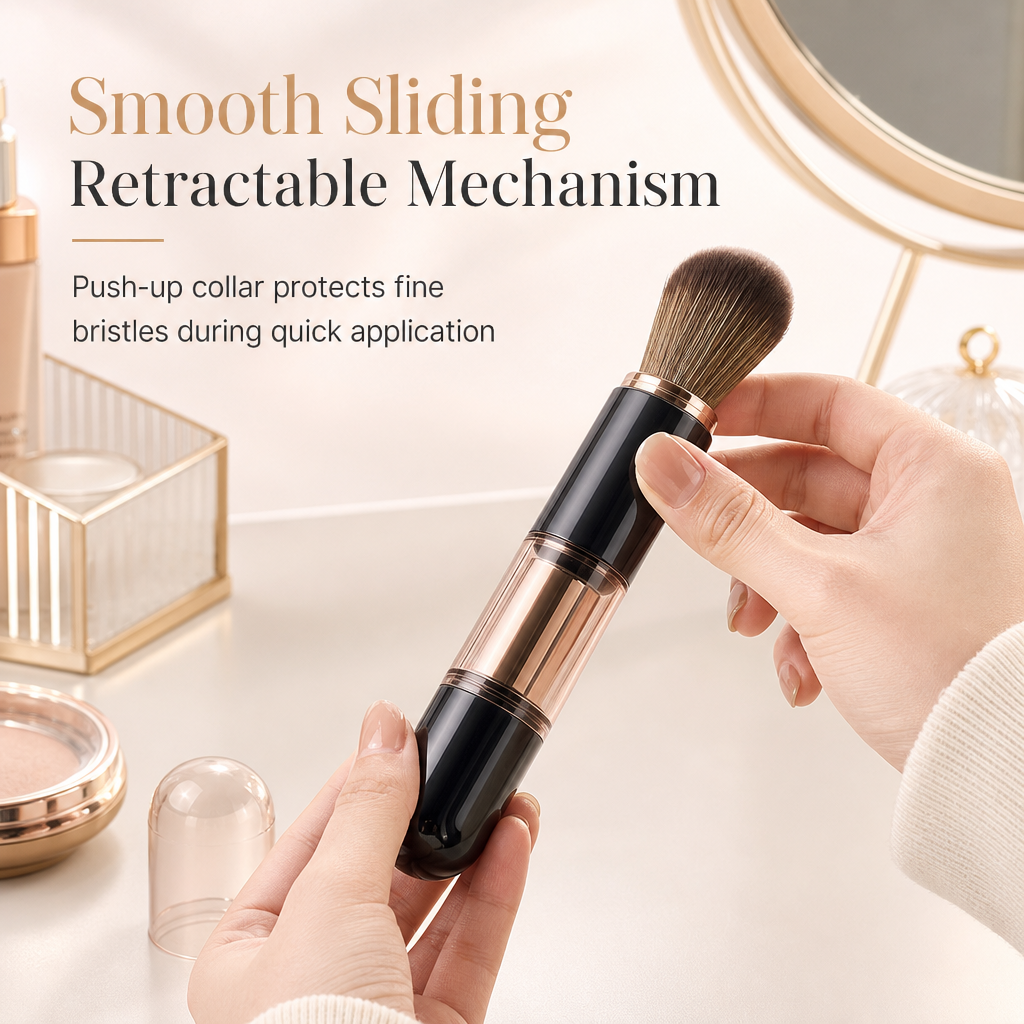 🖌️LAST DAY SALE 60% OFF !!📢Portable Retractable Makeup Brush Set Multifunctional Travel Cosmetic Tool with Powder Blush and Silicone Lip Brush