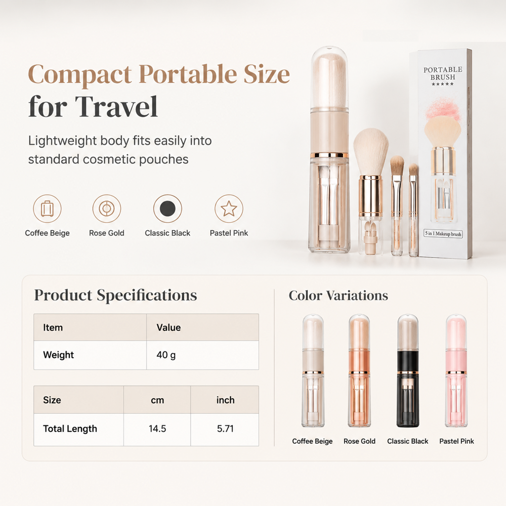 🖌️LAST DAY SALE 60% OFF !!📢Portable Retractable Makeup Brush Set Multifunctional Travel Cosmetic Tool with Powder Blush and Silicone Lip Brush