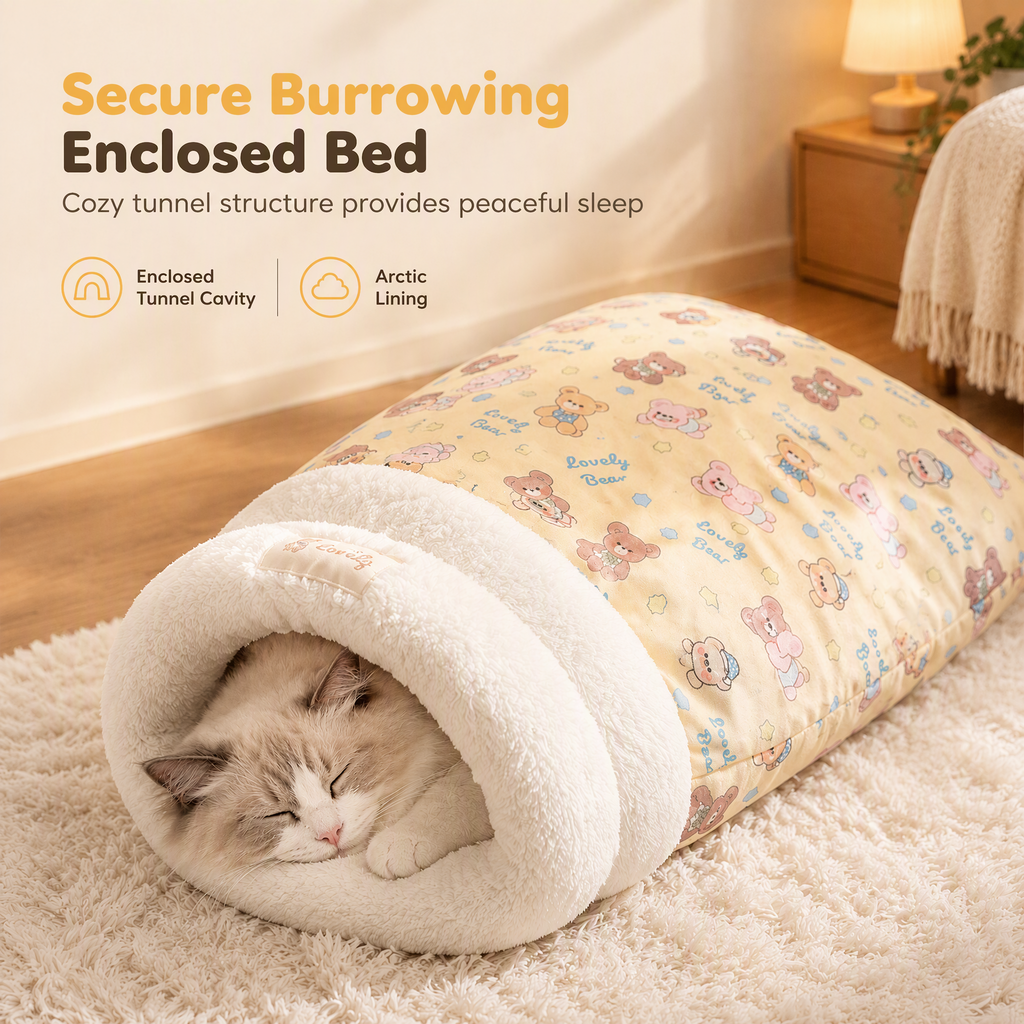 Thick Warm Plush Cat Sleeping Bag Cozy Cave Bed Burrowing Pet Bed for Autumn and Winter